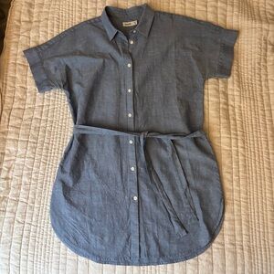 Wool& Laurel merino wool linen Chambray Button-Down Belted Tunic Dress